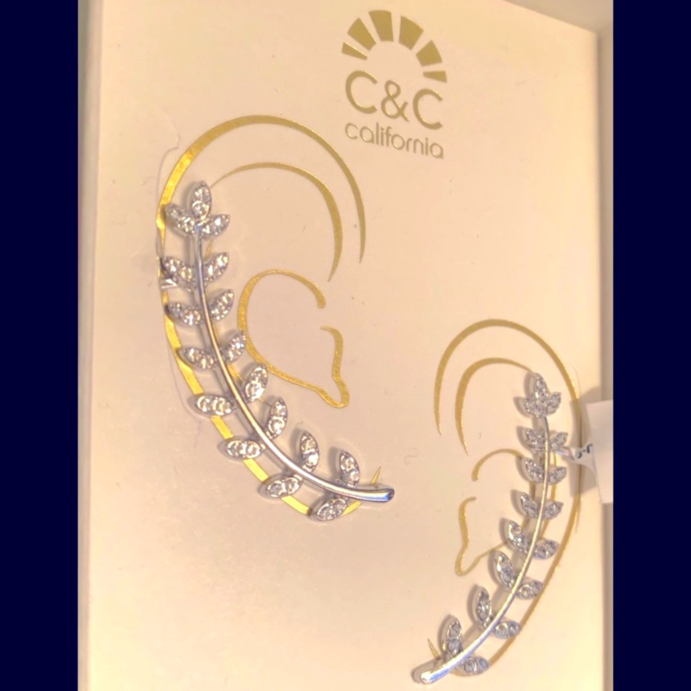 CC California White Gold Tone Leaf Earcuffs 33$